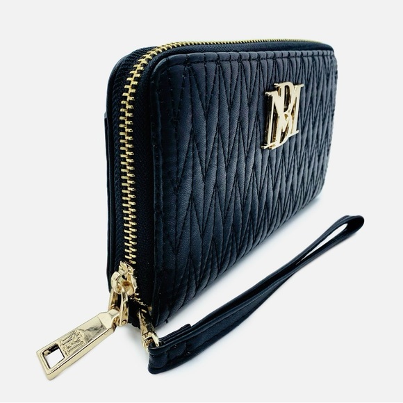 Badgley Mischka Black Detail Quilted Long Wallet with Wristlet - Picture 2 of 3